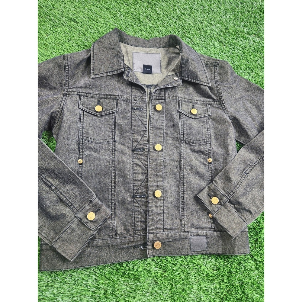 Guess Jeans Metallic Denim Jacket Black Silver Sparkle Y2K Moto Style Medium